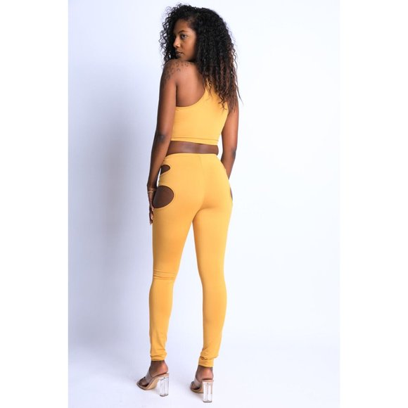 Women's Sexy Cut-Out Detailed Halter Crop Top & Matching Leggings Set Club Party - Picture 5 of 12